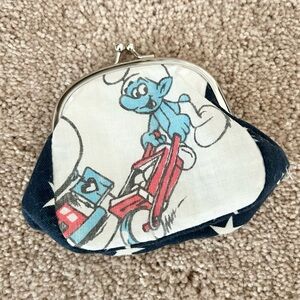 Handmade Vintage Very RARE CANADA Smurfs Bed Sheet Coin Purse Pouch